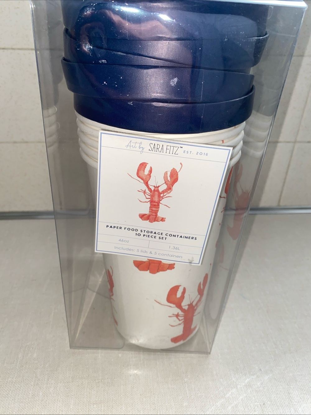 Sara Fitz 10-piece paper food storage container set Lobster Nautical Beach New